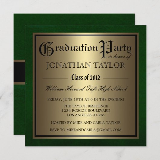 Groen en goudAfstuderen Kaart (Voorkant / Achterkant)