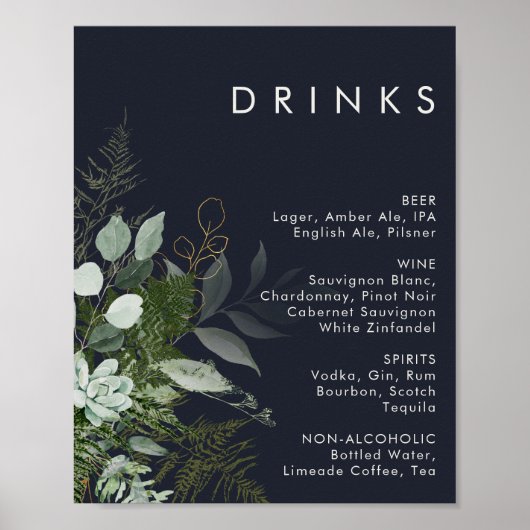 Groen en Goudblad | Navy Trouw Drankkaart Poster (Voorkant)