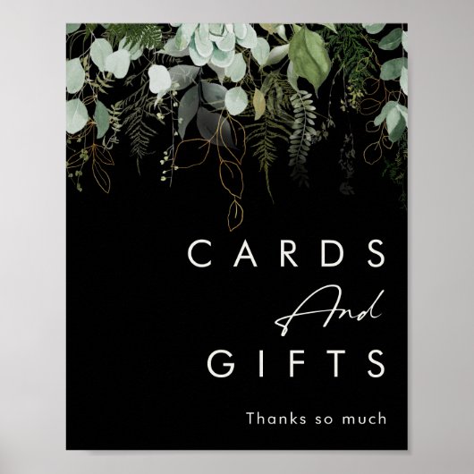 Groen en Goudblad | Zwarte Kaarten en Cadeaus Poster (Voorkant)