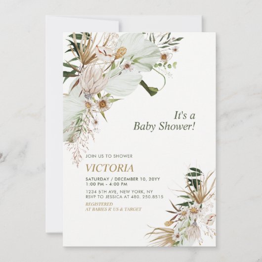 Groen en goudboho Botanisch Baby shower Brunch Kaart (Voorkant)