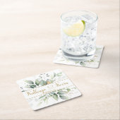 Groen en goudbruiddplein vierkante kartonnen onderzetter (Insitu)