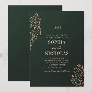 Groen en gouden elegante bruiloft. Smaragd botanis Kaart