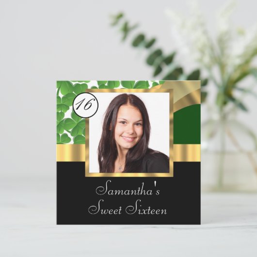 Groen en gouden foto zestien kaart (Staand voorkant)