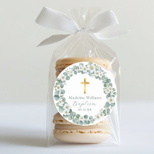 Groen en Gouden Kruis Doop Sticker elegant