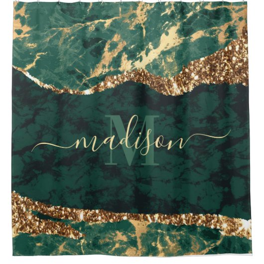 Groen en gouden marmer douchegordijn (Voorkant)