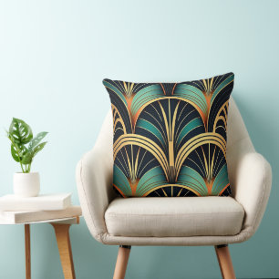 Groen en goudgeometrisch Sierkussen Art Deco