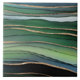 Groen en goudglitter Abstract marmerpatroon Tegeltje