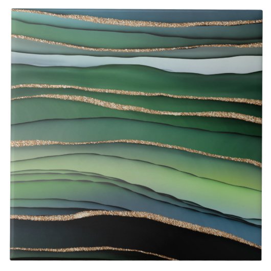 Groen en goudglitter Abstract marmerpatroon Tegeltje (Voorkant)