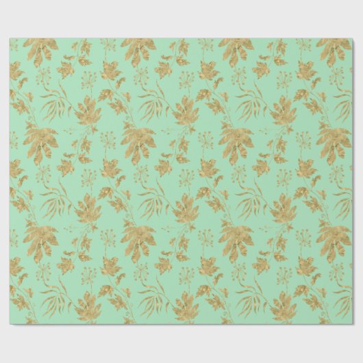 Groen en goudkleurige Planten en bladeren Cadeaupapier (Vlak)