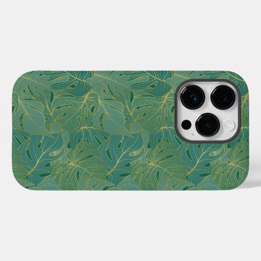 Groen en goudpalmblad Case-Mate iPhone case (Achterkant (horizontaal))
