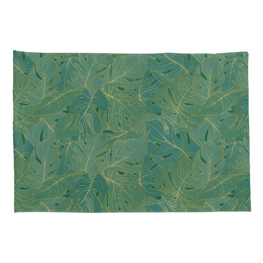 Groen en goudpalmblad kussensloop (Achterkant-Rechts)