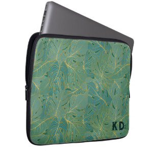 Groen en goudpalmblad laptop sleeve