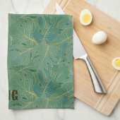 Groen en goudpalmblad theedoek (Quarter Fold)