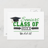 Groen en grijs Afstuderen Aankondigingskaart (Voorkant / Achterkant)