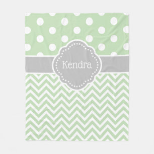 Groen en grijs Polka Dot Chevron Monogram Fleece Deken