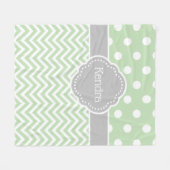 Groen en grijs Polka Dot Chevron Monogram Fleece Deken (Voorkant (Horizontaal))
