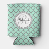 groen en grijs Quatrefoil Monogram Laurel Blikjeskoeler (Voorkant)