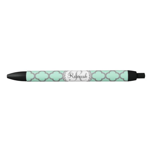 groen en grijs Quatrefoil Monogram Laurel Zwarte Inkt Pen (Voorkant)