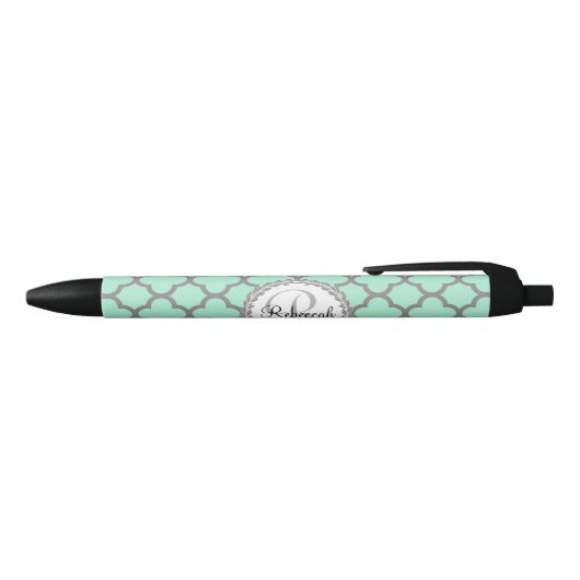  groen en grijs Quatrefoil Monogram Laurel Zwarte Inkt Pen (Bovenkant)
