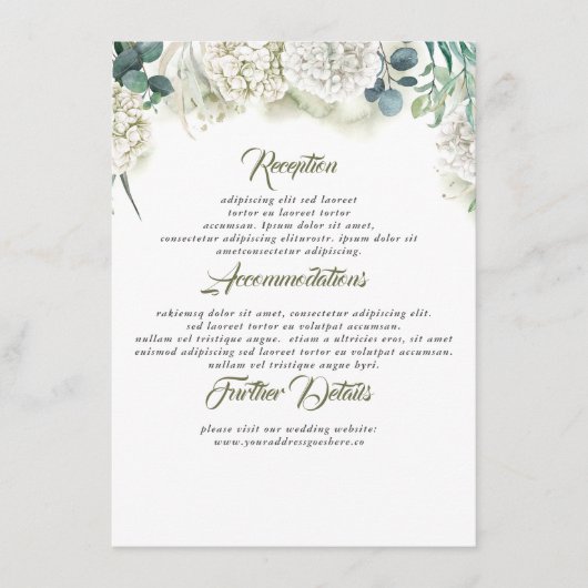 Groen en Hydrangea Bruiloft Informatie Gast Informatiekaartje (Voorkant)