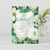 Groen en Ivoor Bloemen Bruiloft Kaart (Staand voorkant)