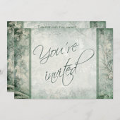 Groen en Ivoor Bloemen Bruiloft Uitnodiging (Voorkant / Achterkant)