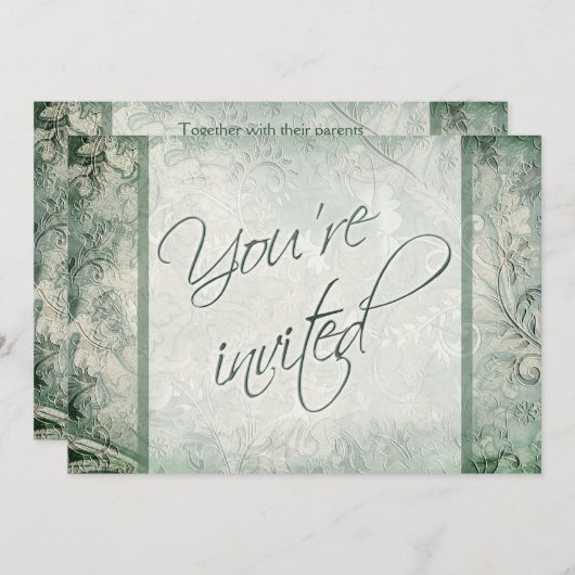 Groen en Ivoor Bloemen Bruiloft Uitnodiging (Voorkant / Achterkant)