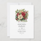Groen en karmozijnrood met crème Floral Spring Wed Kaart (Voorkant)