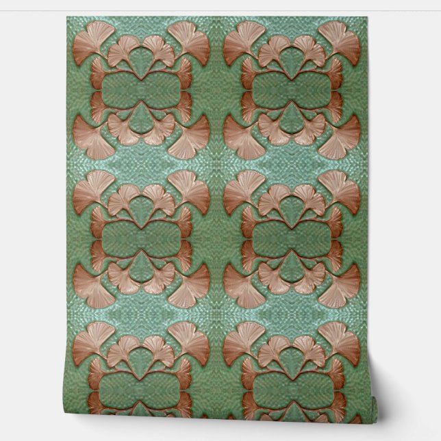 Groen en koper Gingko 2' x 4' Behang (Afrollen)