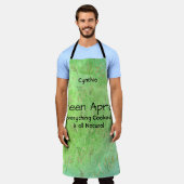 Groen en lichtblauw met bladeren schort (Gedragen)