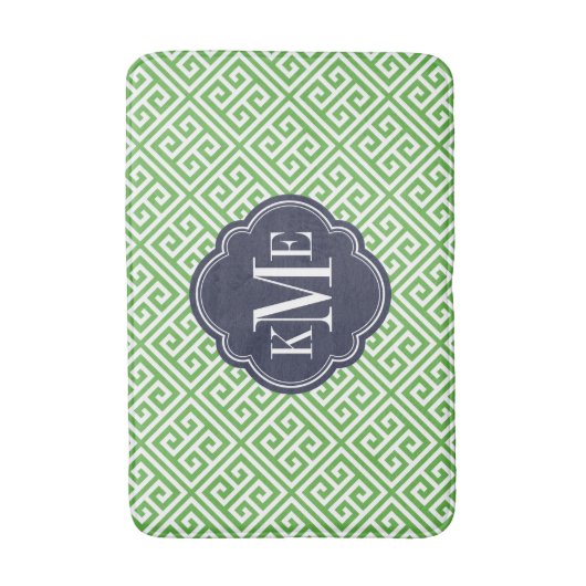 Groen en Marine Grieks Sleutel Monogram Badmat (Voorkant Verticaal)