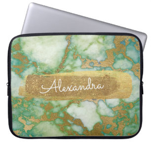 Groen en marmer met Gold Foil en Glitter Laptop Sleeve