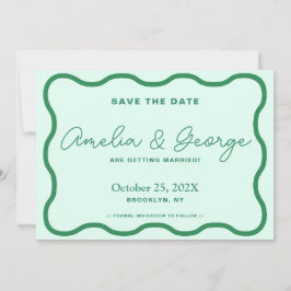 Groen en Mint Wavy Retro Save The Date