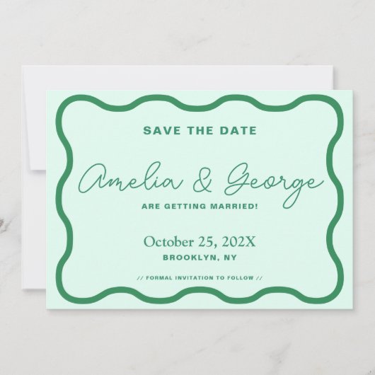 Groen en Mint Wavy Retro Save The Date (Voorkant)
