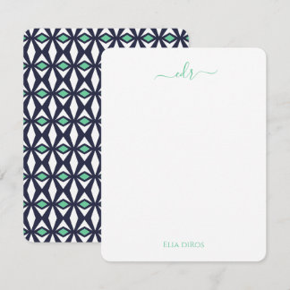 Groen en Navy Diamond Monogram Note Kaart Notitiekaartje