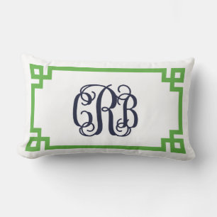 Groen en Navy Grieks Sleutelschrift Monogram CRB Kussen