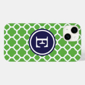 Groen en Navy Quatrefoil Custom Monogram Case-Mate iPhone Case (Achterkant (horizontaal))