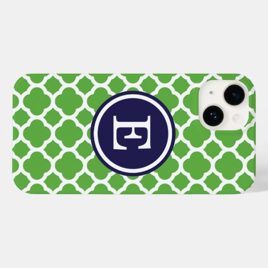 Groen en Navy Quatrefoil Custom Monogram Case-Mate iPhone Case (Achterkant (horizontaal))
