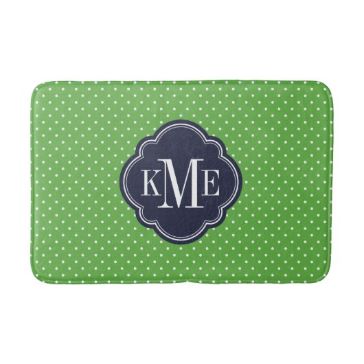 Groen en Navy Tiny Stippen Monogram Badmat (Voorkant)
