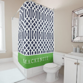 Groen en Navy Trellis Monogram Douchegordijn