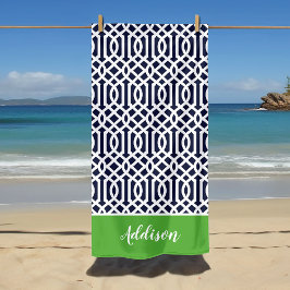 Groen en Navy Trellis Monogram Strandlaken