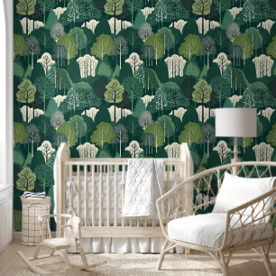 Groen en Off White Forest Verwijderbaar Behang