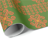 Groen en Oranje Litouws folkpatroon Cadeaupapier (Rol Hoek)