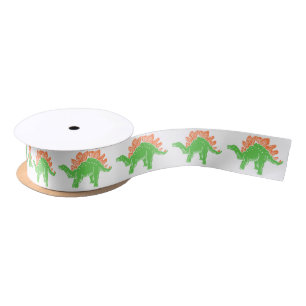 Groen en Oranje Stegosaurus Satin Ribbon Lint
