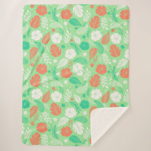 Groen en Oranje Tropisch Vloeiingspatroon Sherpa Deken