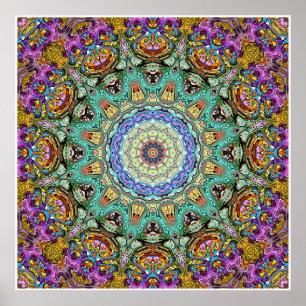 Groen en Paars Abstract Mandala Poster