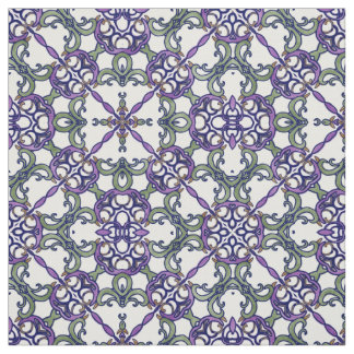 Groen en Paars Floral Damask Pattern Stof