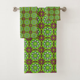 Groen en paars geometrisch mandala patroon bad handdoek