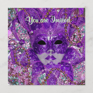 Groen en Paars Maskeradefeest Kaart