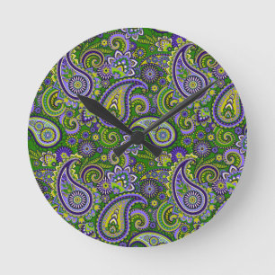 Groen en Paars Paisley Ronde Klok